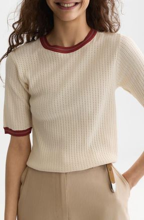 Scotch & Soda Relaxed Fit Contast Binding Short Sleeve Pointelle Sweater in Eggnog at Nordstrom, Size X-Small