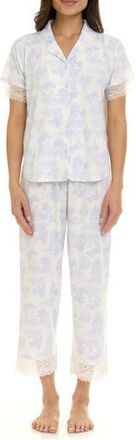 Flora Nikrooz Janelle Notched Lace Crop Pajamas in Light Blue at Nordstrom Rack, Size X-Large