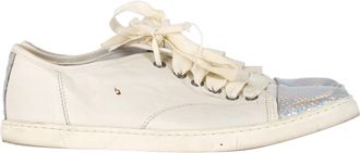 Lanvin Pre-owned Womens Snakeskin-Effect Cap Toe Sneakers in White Leather - Ecru - Size UK 5