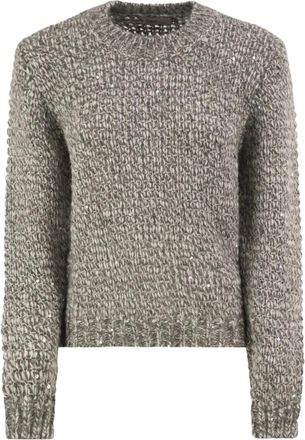 Herno Alpaca-Blend Trui met Pailletten - Dames - Ronde hals truien - Grijs - M - Pailletten - Truien & Vesten