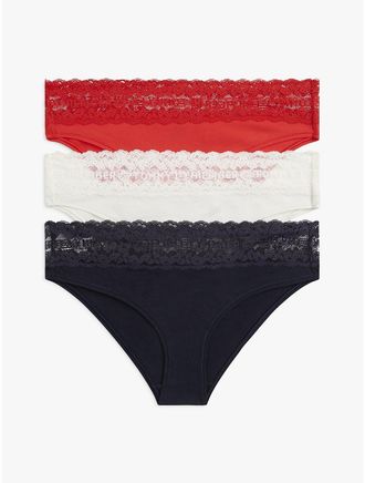 Tommy Hilfiger Womens Lace-Trim Bikini Brief 3-Pack - Red - XL