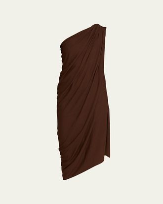 Michael Kors Draped One-Shoulder Jersey Midi Dress