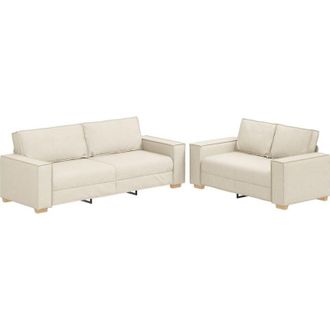 vidaXL Vidaxl Sof&aacute; 2 Pcs Beige Tejido Mezcla De Lino