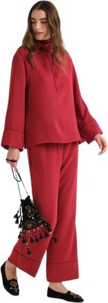 Maliparmi Sabl&eacute; Crepe Broek - Dames - Vrijetijds broeken - Rood - 2XL - Polyester - Broeken