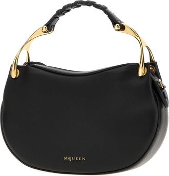 Alexander McQueen Womens Wishbone Shoulder Bag Black Calf