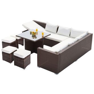 Concept Usine Conjunto de muebles de jard&iacute;n de resina marr&oacute;n y blanco de 10 plazas