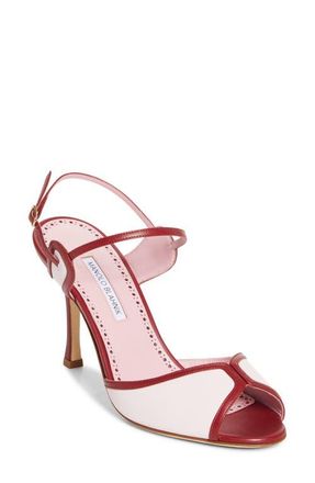 Manolo Blahnik Todda Colorblock Sandal in Lpnk 6804/dred 6039 at Nordstrom, Size 9.5Us