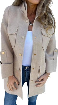 Generic Womens Tailored Blazer Jacket with Lapel Collar Open Front Long Sleeve Formal Coat Lightweight Business Office Wear Solid Color Utility Style with Mul