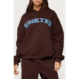 Edikted Really Logo Graphic Hoodie in Brown at Nordstrom, Size X-Small