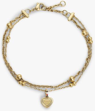 Tommy Hilfiger Womens Heart Charm Double-Layered Bracelet - Yellow