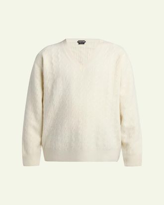Tom Ford Mens Cable Knit Wool V-Neck Sweater