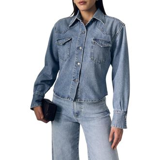 LE JEAN Martha Western Denim Button-Up Shirt in Eternal Love at Nordstrom, Size X-Small