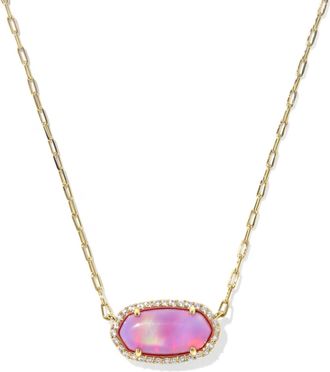 Kendra Scott Womens Elisa Pave Frame Short Pendant Necklace In Gold/pink