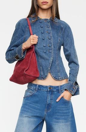 Lioness Form Double Breasted Denim Jacket in Mid Blue at Nordstrom, Size X-Large