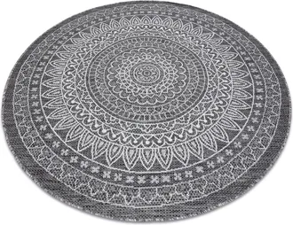 RugsX Rugsx - Alfombra De Cuerda Sisal Loft 21207 Roset&oacute;n Circulo Boho Marfil/plateado/gris Grey Circulo 120 Cm