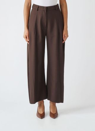 Meimeij Pantaloni cropped a gamba larga in cr&ecirc;pe con vita alta