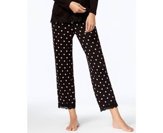 Alfani Womens Lace-Trim Printed Pajama Pants In Black Pin Dot