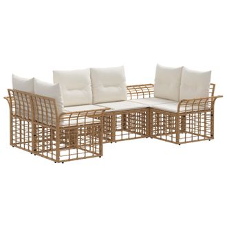 vidaXL Conjunto De Sof&aacute;s De Exterior 6 Pcs Natural Y Crema Poli&eacute;ster Vidaxl