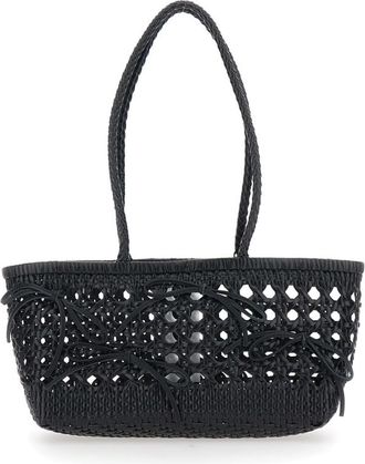 Osoi Osoi Biscuit Black Shoulder Bag With Double Round Handles And Braided Design In Leather Woman