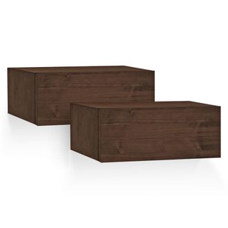 Deco Wood Pack 2 mesitas de noche de madera maciza flotante tono nogal 40x15cm