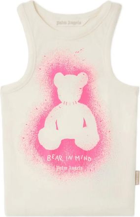 Palm Angels Canotta a coste con stampa orsetto spray - Bianco