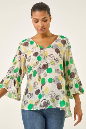 Roman Abstract Spot Flare Sleeve Top