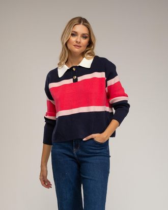 Tantra Polo-achtige gebreide trui met horizontale strepen