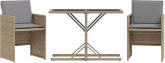 vidaXL Sillas y mesita de jardín 3 piezas ratán sintético cojín beige vidaXL
