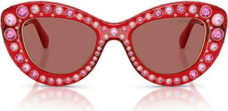 Swarovski 49mm Cat Eye Sunglasses in Transparent Red /Dark Violet at Nordstrom