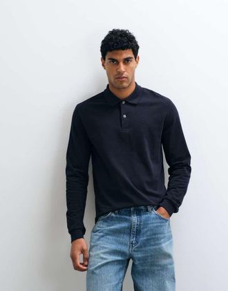 Arket polo a maniche lunghe in puro cotone blu scuro-Blu navy