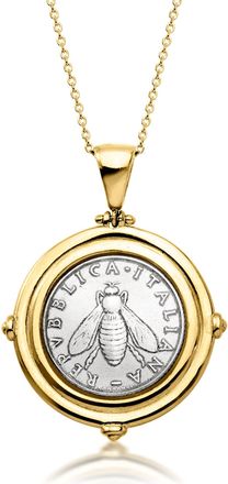 Ross-Simons Italian Genuine 2-Lira Coin Pendant Necklace in 18kt Gold Over Sterling