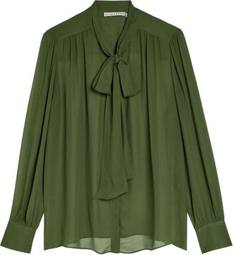 Alice & Olivia Thayer tie Neck Georgette Blouse - Dark Green - XL (UK16 / XL)