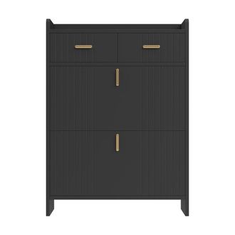 Urban Meuble Zapatero negro con 2 cajones, 2 puertas y detalles dorados