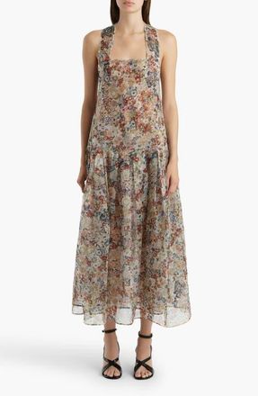 Khaite Amello Floral Drop Waist Silk Organza Pinafore Dress in Cream Multi at Nordstrom, Size 8