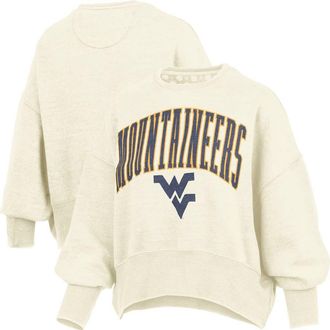 Pressbox Womens Pressbox Natural West Virginia Mountaineers Oversized Waist-Length Crewneck Sweatshirt at Nordstrom, Size Xx-Large