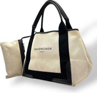 Balenciaga Black White Canvas Leather Handbag Pouch Tote Bag (Pre-Owned)