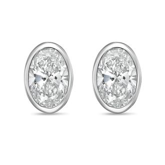 Diana M. Jewels 14Kt White Gold 10.00 cts Lab Grown Oval Diamond Bezel Studs