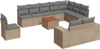 vidaXL Set De Sof&aacute;s De Jard&iacute;n 11pzas Con Cojines Rat&aacute;n Sint&eacute;tico Beige Vidaxl