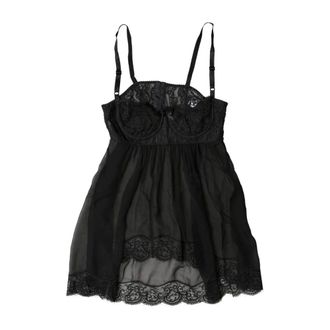 Dolce & Gabbana Sleeveless Tops, female, Black, Size: S Silk Floral Lace Lingerie Top