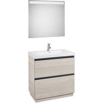 Roca Roca - Pack Mueble Base + Lavabo En El Centro + Espejo Led Lander Color: Fresno N&oacute;rdico - Medidas: 800x460x865 Mm