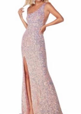 Alyce Paris One Shoulder Side Slit Formal Dress In Vintage Opal