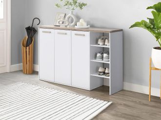 Vente-Unique Scarpiera 3 ante e 3 nicchie Bianco e Naturale chiaro - SKAIDO