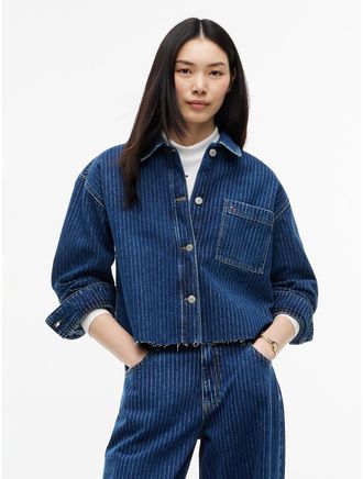 Tommy Hilfiger Womens Tommy Jeans Striped Denim Shirt - Dark Denim - XS