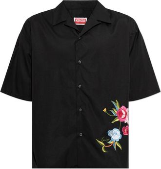 Kenzo Shirt Met Kleurrijke Borduring - Heren - Korte mouwen Overhemden - Zwart - S - Katoen - Overhemden