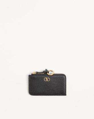Valentino Garavani Charm portacarte con zip VLogo Signature Valentino Garavani in Vitello Granato Donna NERO UNI