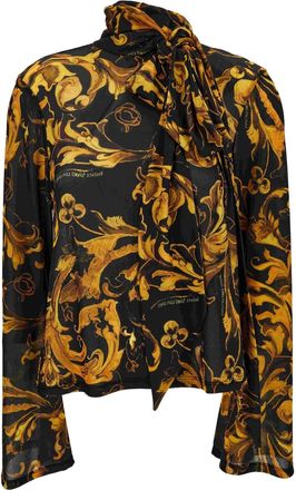 Versace Jeans Couture Top met barokprint en gestrikte hals - Zwart