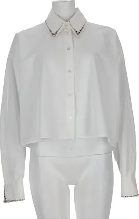 Fabiana Filippi Cropped Embellished Collar White Cotton Shirt