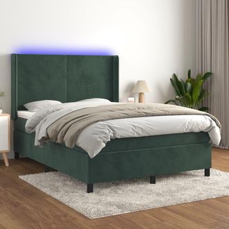vidaXL Cama Box Spring Colch&oacute;n Y Led Terciopelo Verde Oscuro 140x200cm Vidaxl