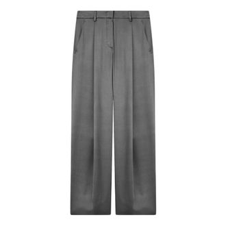 Giorgio Armani Wide Trousers, female, Gray, Size: XL Silk Double Satin Single-Pleat Trousers