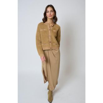 Central Park West Roman Eyelash Cardi in Camel at Nordstrom, Size Medium